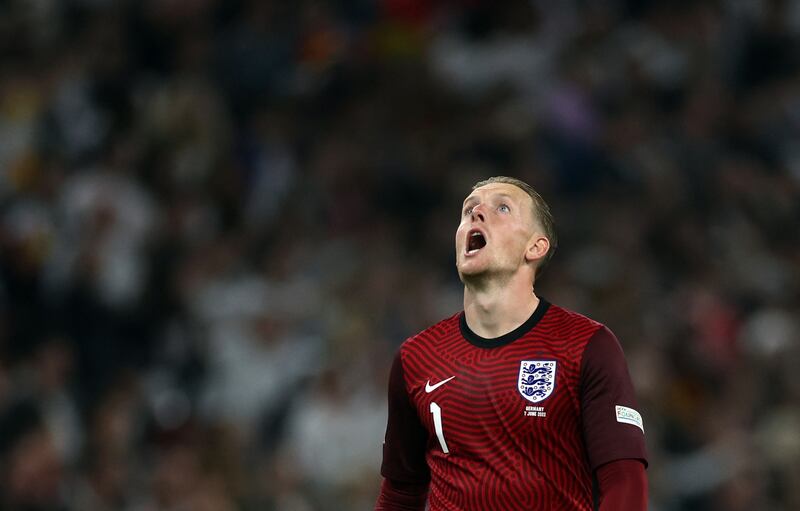 England's Jordan Pickford reacts. Action Images