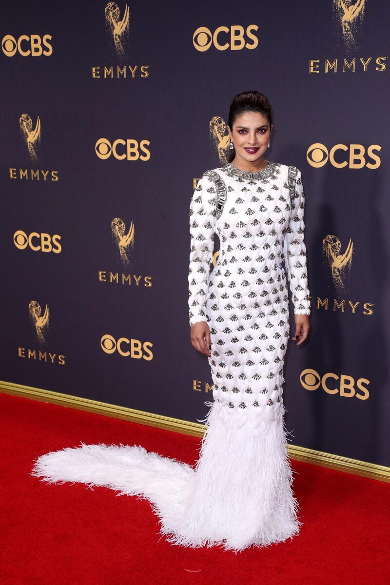 epa06211806 Priyanka Chopra arrives for the 69th annual Primetime Emmy Awards ceremony held at the Microsoft Theater in Los Angeles, California, USA, 17 September 2017. The Primetime Emmys celebrate excellence in national primetime television programming.  EPA-EFE/JIMMY MORRIS