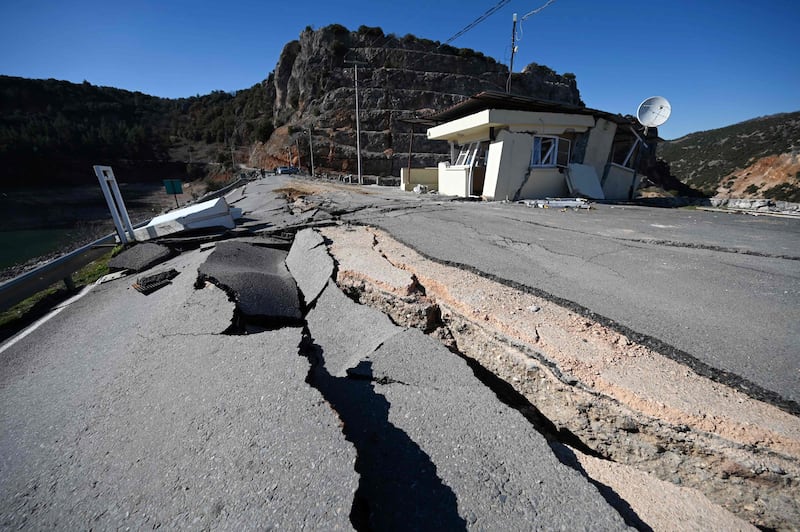 A cracked road near the quake’s epicentre in Kahramanmaras, Turkey. AFP