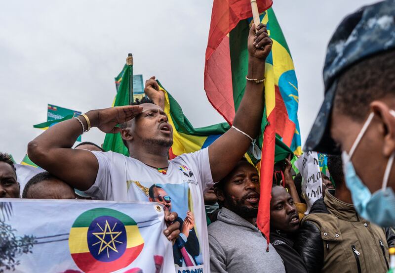 Protesters at the rally in Addis Ababa.