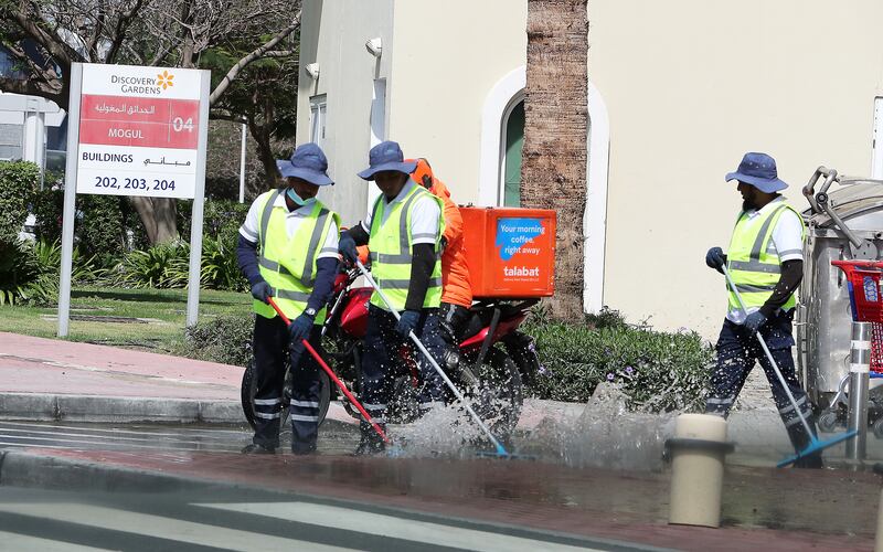 The clean-up operation was in full swing in Dubai on Sunday after the storm. All photos: Pawan Singh / The National