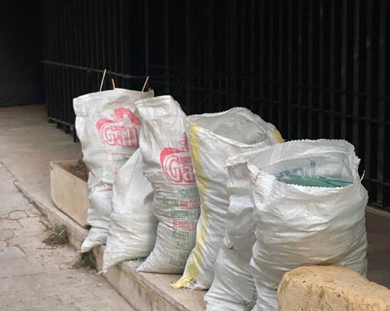 Waste gathered ready for collection in Beirut. Photo: @rubbletomountains
