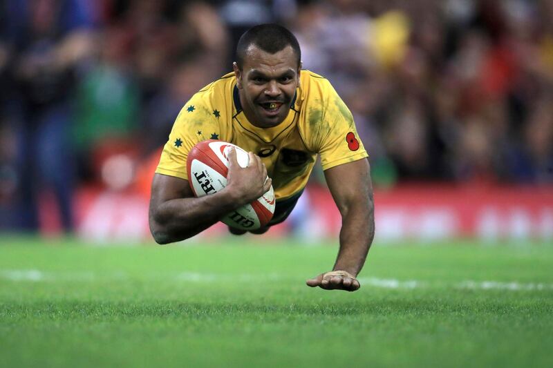 Australia's Kurtley Beale scores a try  against Wales, during their Autumn International match at the Principality Stadium in Cardiff, Wales, Saturday Nov. 11, 2017. (Mike Egerton/PA via AP)