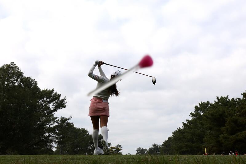 Lee Bo-mee of South Korea hits her tee shot on the 4th hole during the final round of the LPGA Tour Championship Ricoh Cup at Miyazaki Country Club in Japan, on Sunday, December 1. Getty