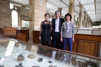 Hannah, Rob and Cathyrn Wilcock, who discovered the Winchcombe meteorite. Getty Images