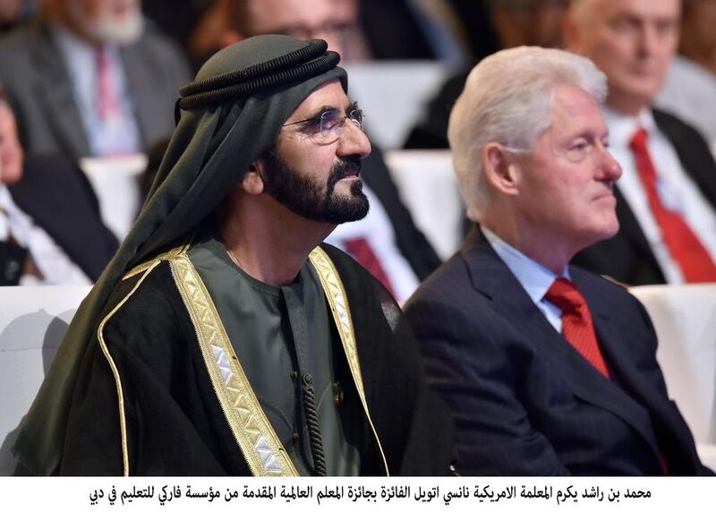Sheikh Mohammed bin Rashid, Vice President and Ruler of Dubai, and former US president Bill Clinton honoured American teacher Nancie Atwell, with the Varkey Foundation Global Teacher Prize of $1m. The award is considered the ‘Nobel Prize’ for teaching. Wam