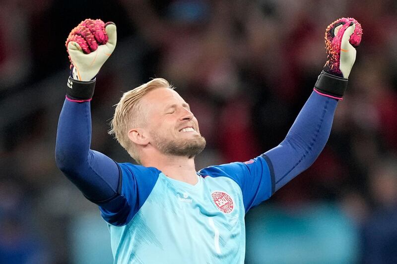 Denmark goalkeeper Kasper Schmeichel celebrates. AFP