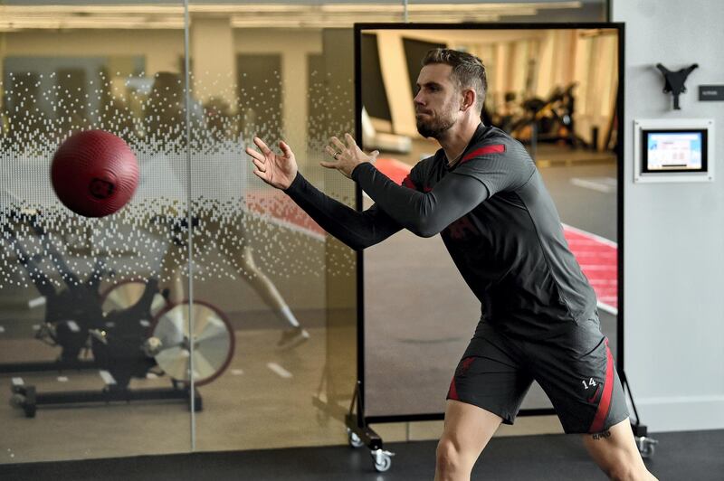 KIRKBY, ENGLAND - NOVEMBER 19: (THE SUN OUT, THE SUN ON SUNDAY OUT) Jordan Henderson captain of Liverpool during a gym training session at AXA Training Centre on November 19, 2020 in Kirkby, England. (Photo by Andrew Powell/Liverpool FC via Getty Images)
