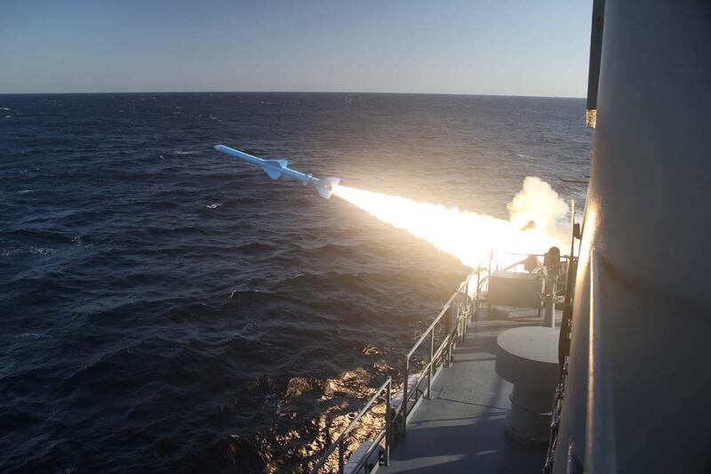 A handout photo made available by the Iranian Navy office on February 23, 2019, shows an Iranian Navy missile launch during a military drill. AFP, HO