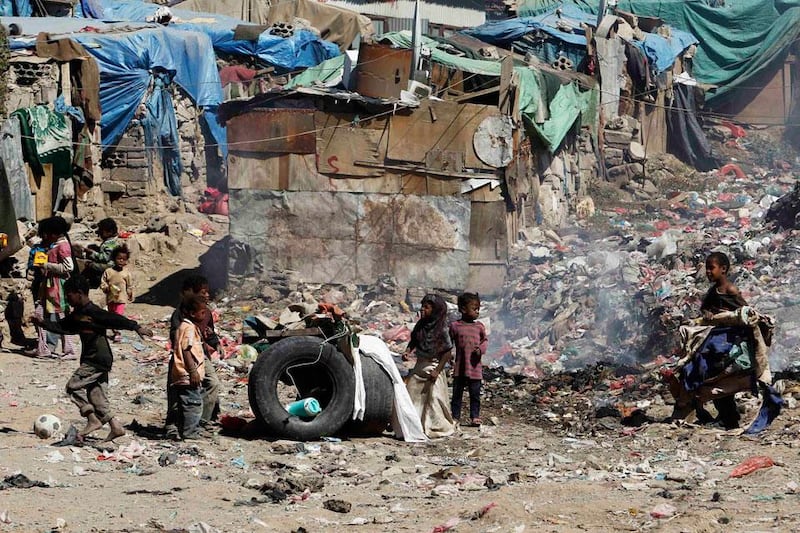 Children from the Akhdam community play in a slum area in Sanaa.