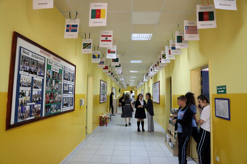 Flags are displayed in a school with pupils drawn from 24 countries