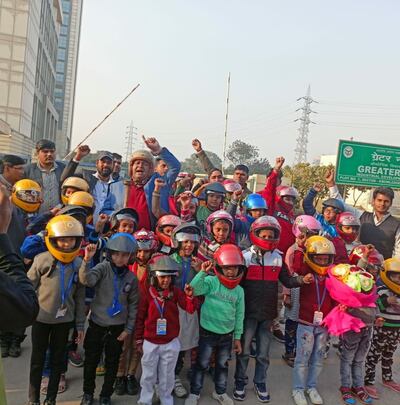 Raghvendra Singh has given out more than 56,000 crash helmets to riders across the country and believes he has saved 30 lives in the past decade. Photo: Raghvendra Singh