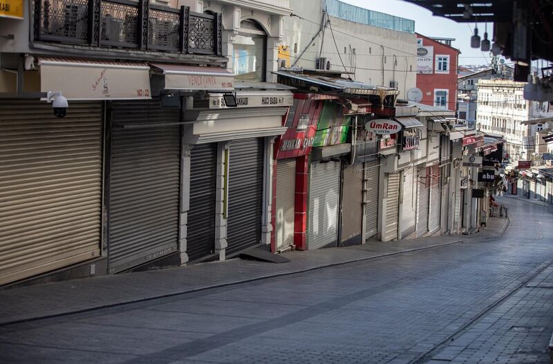 Closed shops at Istanbul's old bazaar Tahtakale during curfew in Istanbul, Turkey.  EPA