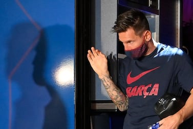 Barcelona's Argentinian forward Lionel Messi arrives at the team's hotel after the defeat by Bayern Munich. AFP