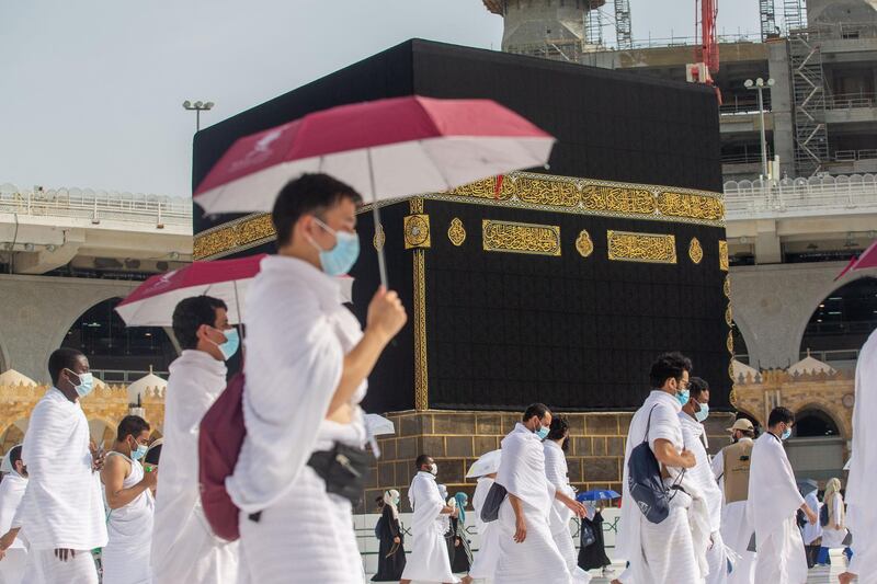 Pilgrims perform Tawaf Al-Ifadah at the holy mosque in Makkah after stoning the Jamarat. Saudi Ministry of Media