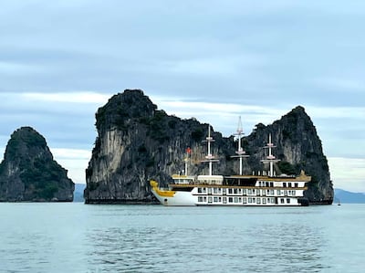 The Dragon Legend cruise ship from the Indochina Junk company is one of the few authorised to ply in Bai Tu Long Bay. Photo: Charukesi Ramadurai for The National