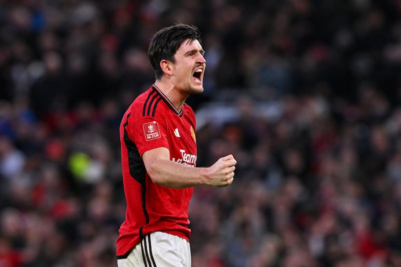 Harry Maguire of Manchester United celebrates after the final whistle. Getty Images