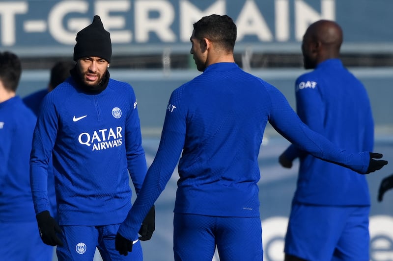 Neymar during training with teammates. AFP