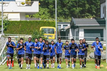 UAE players take part in a training session during a recent camp in Austria. Courtesy UAE FA
