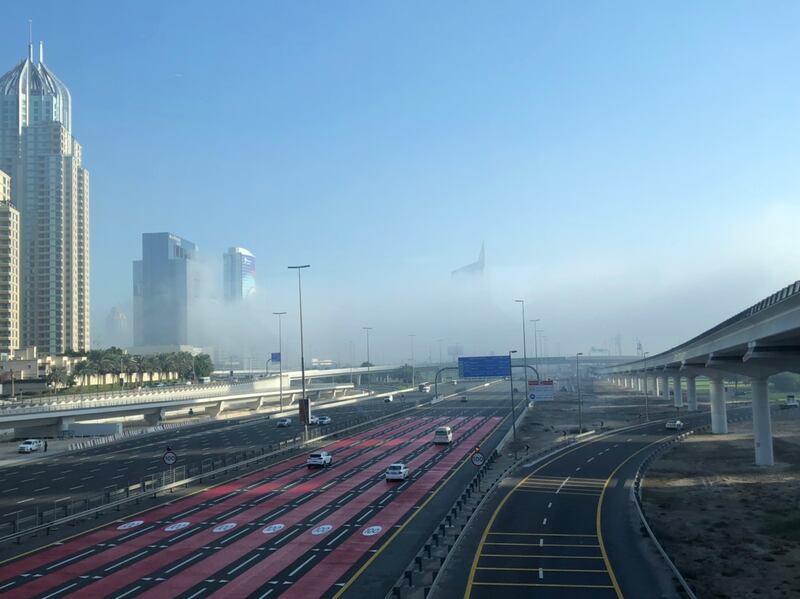 A foggy start to the day on Sheikh Zayed Road in Dubai. Rory Reynolds / The National