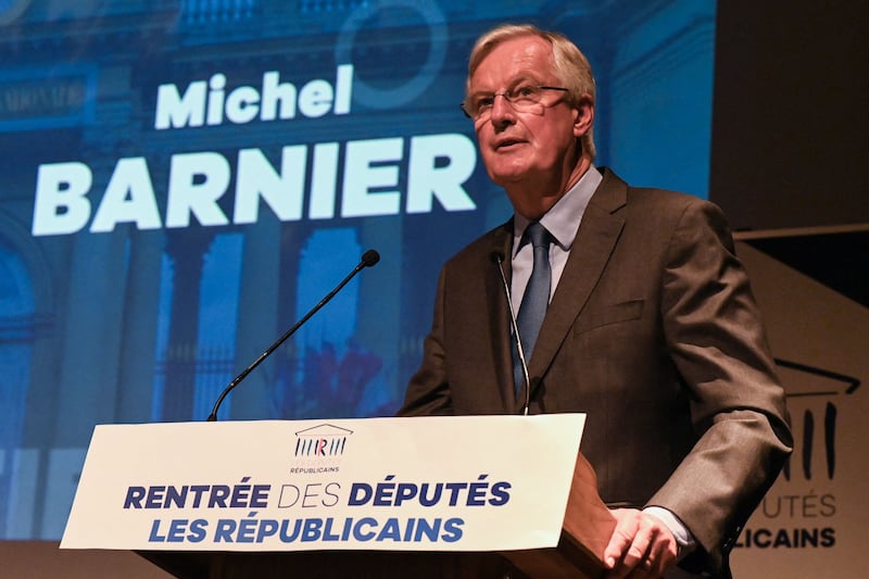 Michel Barnier spoke at a Republican party event on Thursday in Nimes, France. AFP