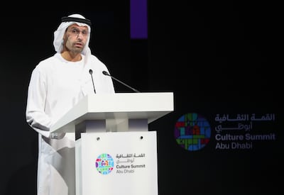 Mohamed Khalifa Al Mubarak, chairman of the Department of Culture and Tourism, Abu Dhabi, at Culture Summit Abu Dhabi 2024. Chris Whiteoak / The National