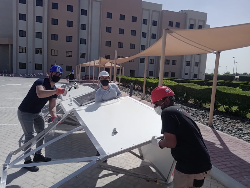 Spartan Space employees assembling the lunar habitat at Abu Dhabi University. Photo: Spartan Space