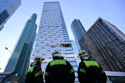 A damaged skyscraper in Moscow's business district after a reported drone attack last week. AP 