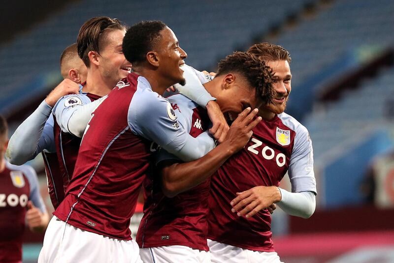 Aston Villa's Ollie Watkins celebrates scoring against Liverpool. PA