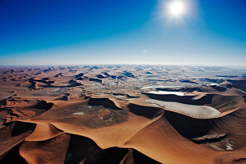 Namib-Naukluft Park, Namibia --- Aerial View of Sand Dunes at Sossusvlei --- Image by © Martin Harvey/Corbis