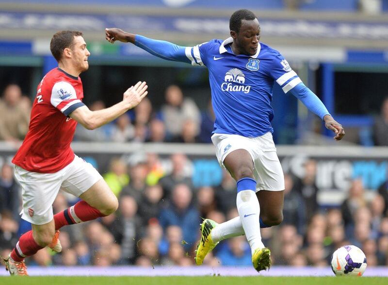 Everton Romelu Lukaku scores their second goal during their Premier League victory over Arsenal on Sunday. Paul Ellis / AFP / April 6, 2014