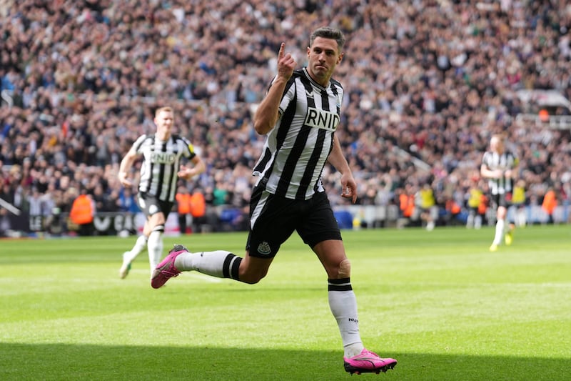 Newcastle United's Fabian Schar celebrates after scoring their fourth goal. AFP