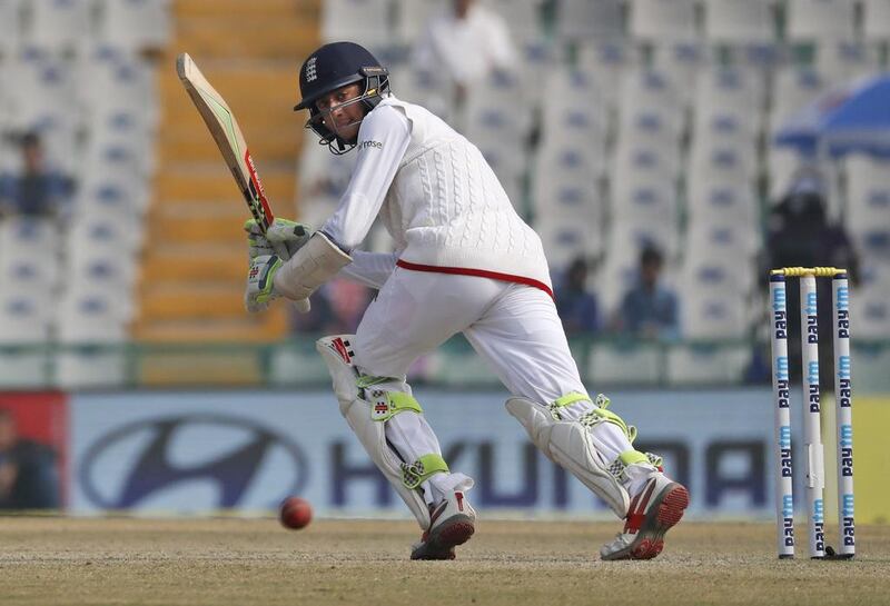 England's Haseeb Hameed plays a shot on the fourth day of the third Test match against India in Mohali, India, Tuesday, November 29, 2016. Altaf Qadri / AP Photo