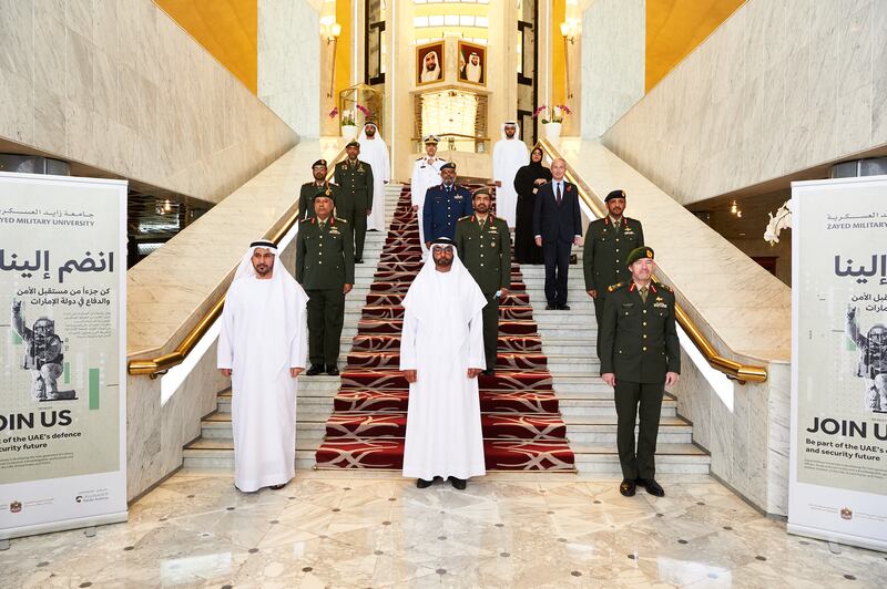 The UAE launched the Zayed Military University on Monday. The new institution aims to train the country's next generation of military and defence cadets by offering a combination of academic courses and military training. All photos by the Ministry of Defence