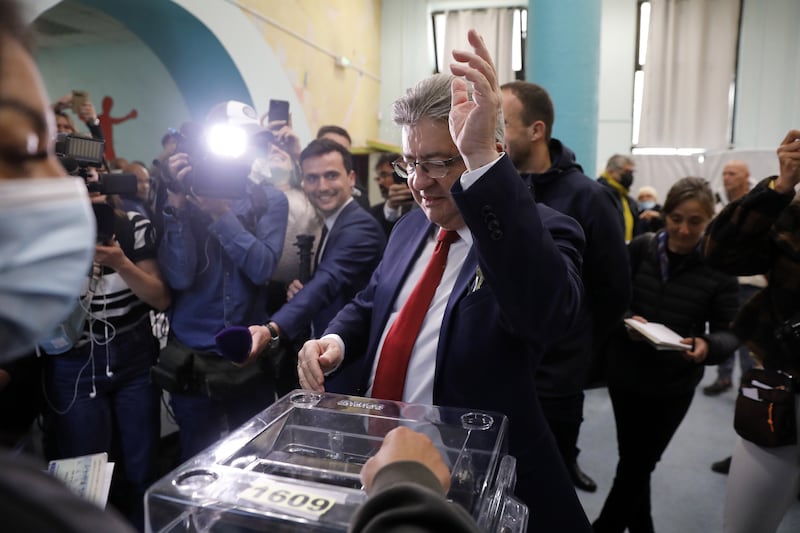 The presidential candidate of the LFI party, Jean-Luc Melenchon, casts his ballot at a polling station in Marseille. EPA