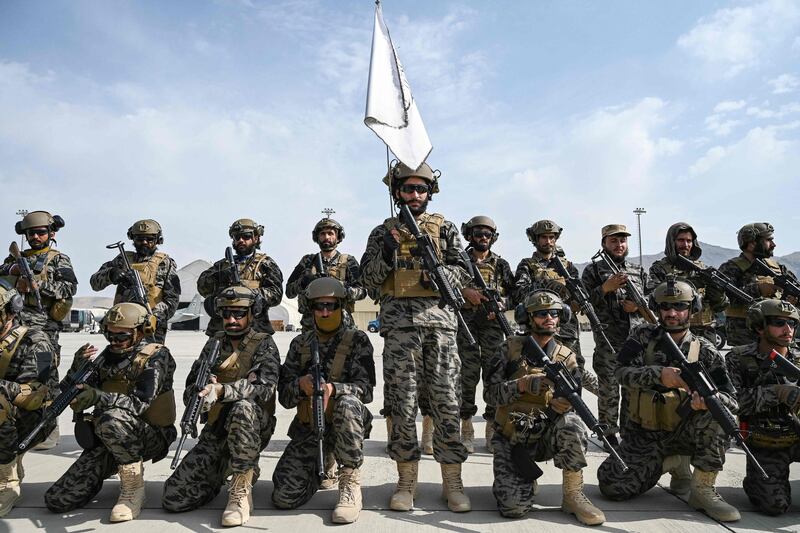 Taliban Badri special force fighters take a position at the airport in Kabul, after the US pulled all its troops out of the country. AFP