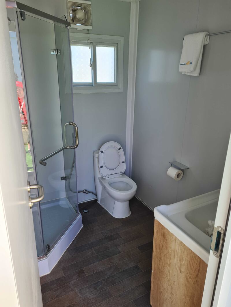 All cabins come with en suite bathroom including shower, toilet, sink and mirror