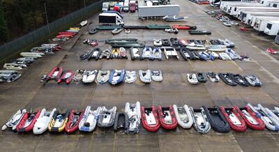 A view of a warehouse facility in Dover, Kent, for boats used by people thought to be migrants. PA.