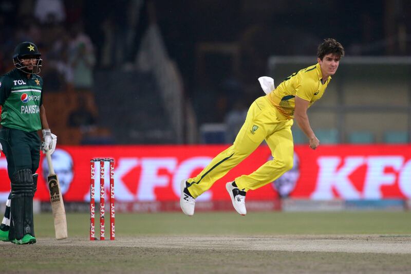 Australia's Sean Abbott bowls against Pakistan. AP