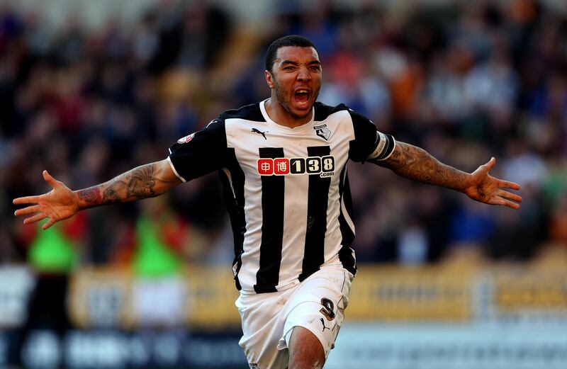 WOLVERHAMPTON, ENGLAND - MARCH 07:  Troy Deeney of Watford celebrates scoring his team's second goal of the game during the Sky Bet Championship match between Wolverhampton Wanderers and Watford at Molineux on March 7, 2015 in Wolverhampton, England.  (Photo by Ben Hoskins/Getty Images)