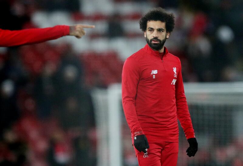 Liverpool's Mohamed Salah during the warm up. Reuters