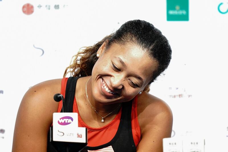 BEIJING, CHINA - OCTOBER 01:  Naomi Osaka of Japan attends a press conference after against Zarina Diyas of Kazakhstan during their Woen's Singles 1nd Round match of the 2018 China Open at the China National Tennis Centre on October 1, 2018 in Beijing, China.  (Photo by Lintao Zhang/Getty Images)
