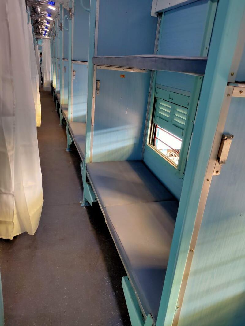 An Indian Railways train carriage converted into a ward for coronavirus patients. courtesy: Indian Railways