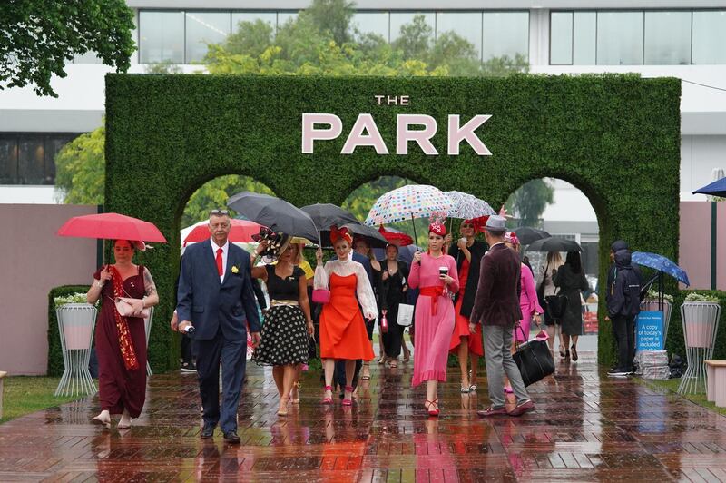 Racegoers arrive at The Park during the Melbourne Cup Day, as part of the Melbourne Cup Carnival, at Flemington Racecourse. EPA