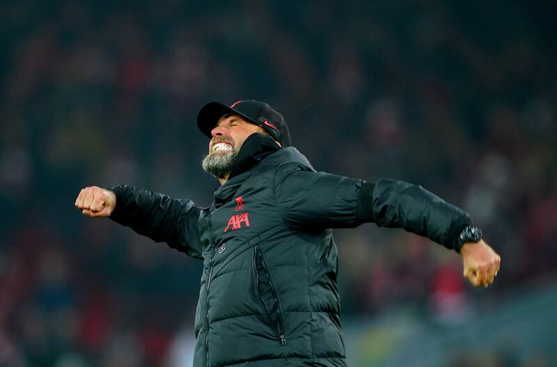 Liverpool manager Jurgen Klopp celebrates at the end of the Premier League match at Anfield. PA