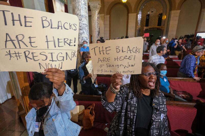 Angry LA residents made their feelings known at the Los Angeles City Council meeting on Tuesday. AP