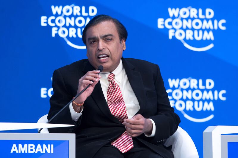 Mukesh Ambani, chairman and managing director of Reliance Industries, at the Preparing for the Fourth Industrial Revolution session at the World Economic Forum. Valeriano Di Domenico / World Economic Forum