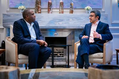 David Lammy and the UAE Foreign Minister Sheikh Abdullah bin Zayed at a meeting in London.