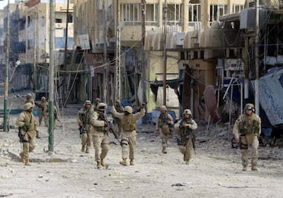 US marines celebrate after taking a bridge in Fallujah, Anbar province, in 2005. AFP