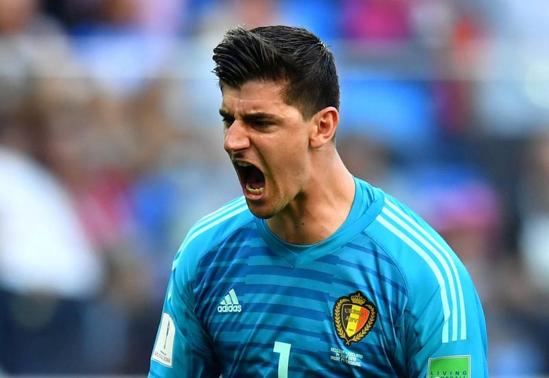 FILE PHOTO: Soccer Football - World Cup - Third Place Play Off - Belgium v England - Saint Petersburg Stadium, Saint Petersburg, Russia - July 14, 2018  Belgium's Thibaut Courtois celebrates after Eden Hazard scored their second goal   REUTERS/Dylan Martinez/File Photo